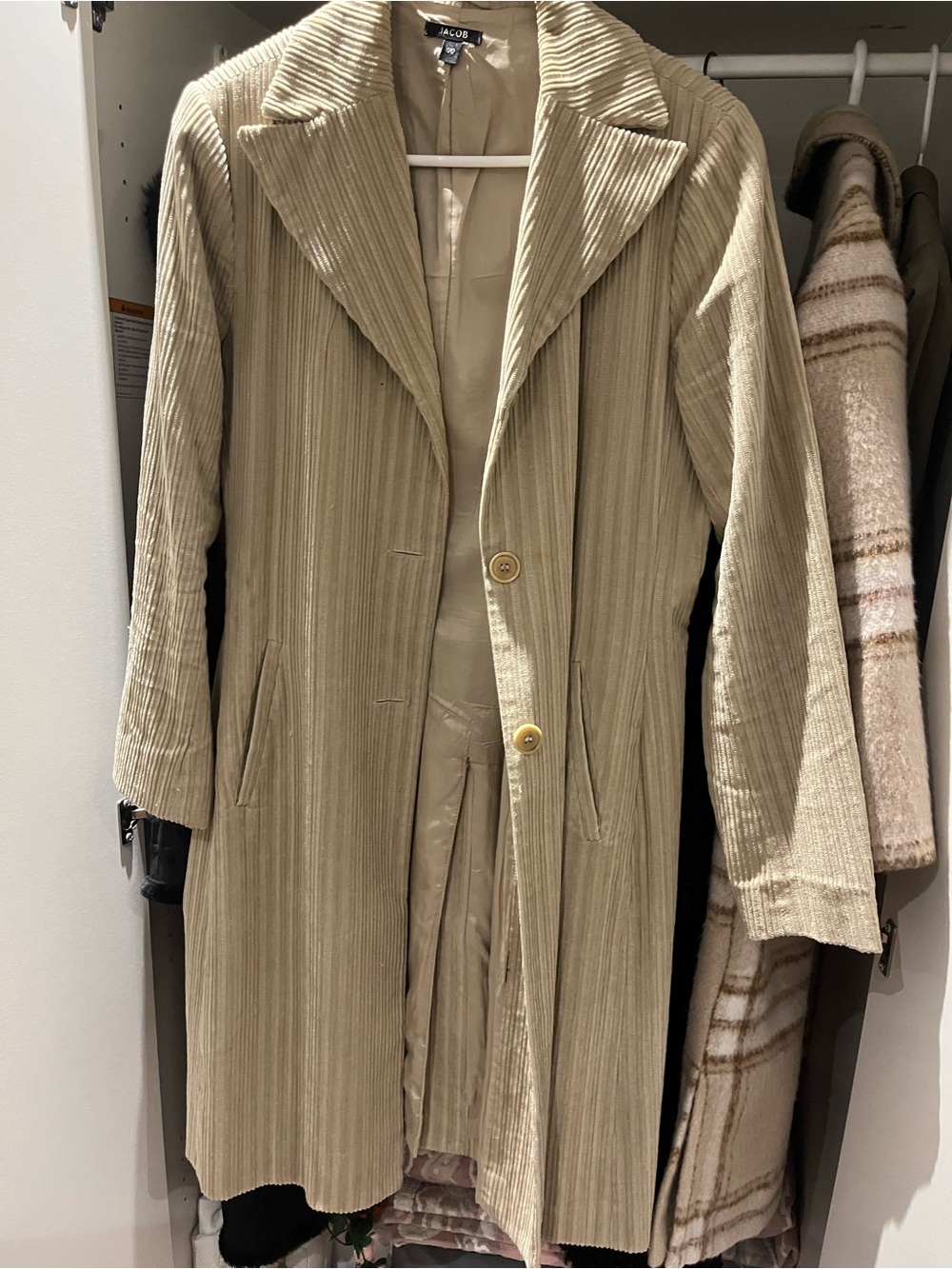 Jacob Beige Corduroy Long Trench Coat
